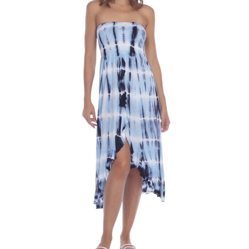Raviya Women’s Strapless Swimsuit Cover Up Dress Blue Tie Dye Size S